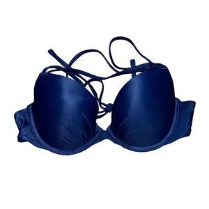 Women’s Aerie Navy Blue  perkier push-up strappy tie back bikini top beach pool